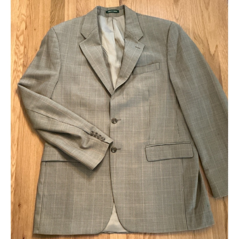 Lauren Ralph Lauren Wool Blazer Taupe Micro Houndstooth 44R See Flaws‎
